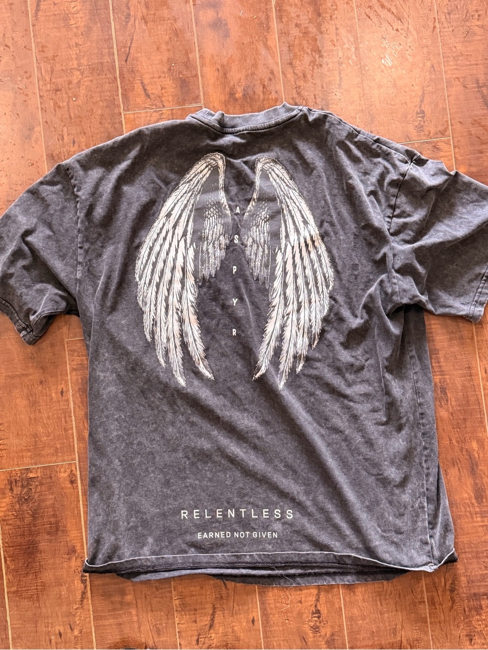ASPYR Relentless Black Graphic Tee with Angel Wings L